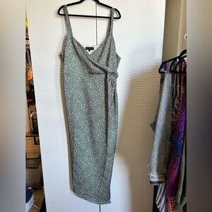 Eloquii Silky Sage Green and Soft Pink Asymmetrical Midi Dress